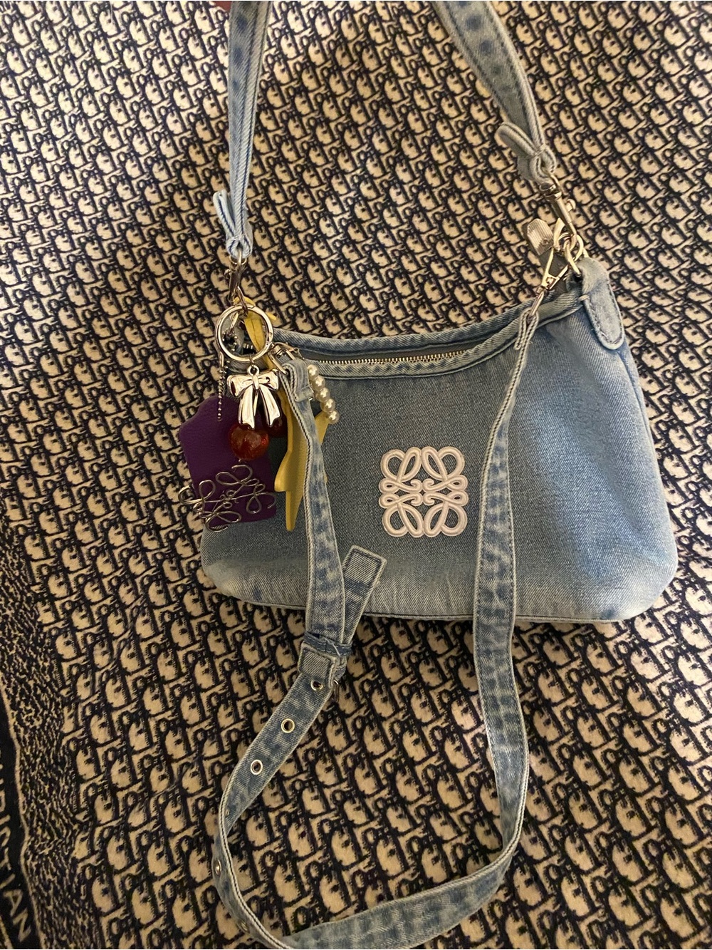 Denim Anagram Shoulder Bag in Light Blue
